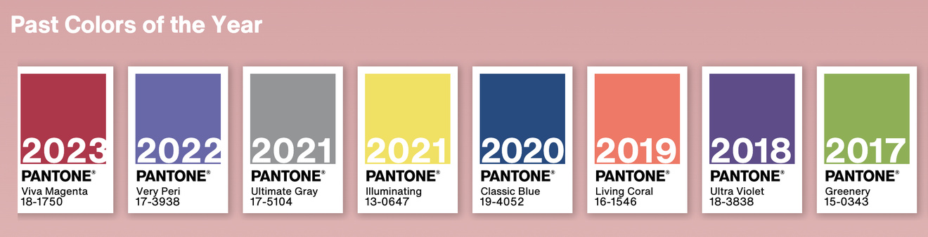 Pantone colors of the past years back to 2017